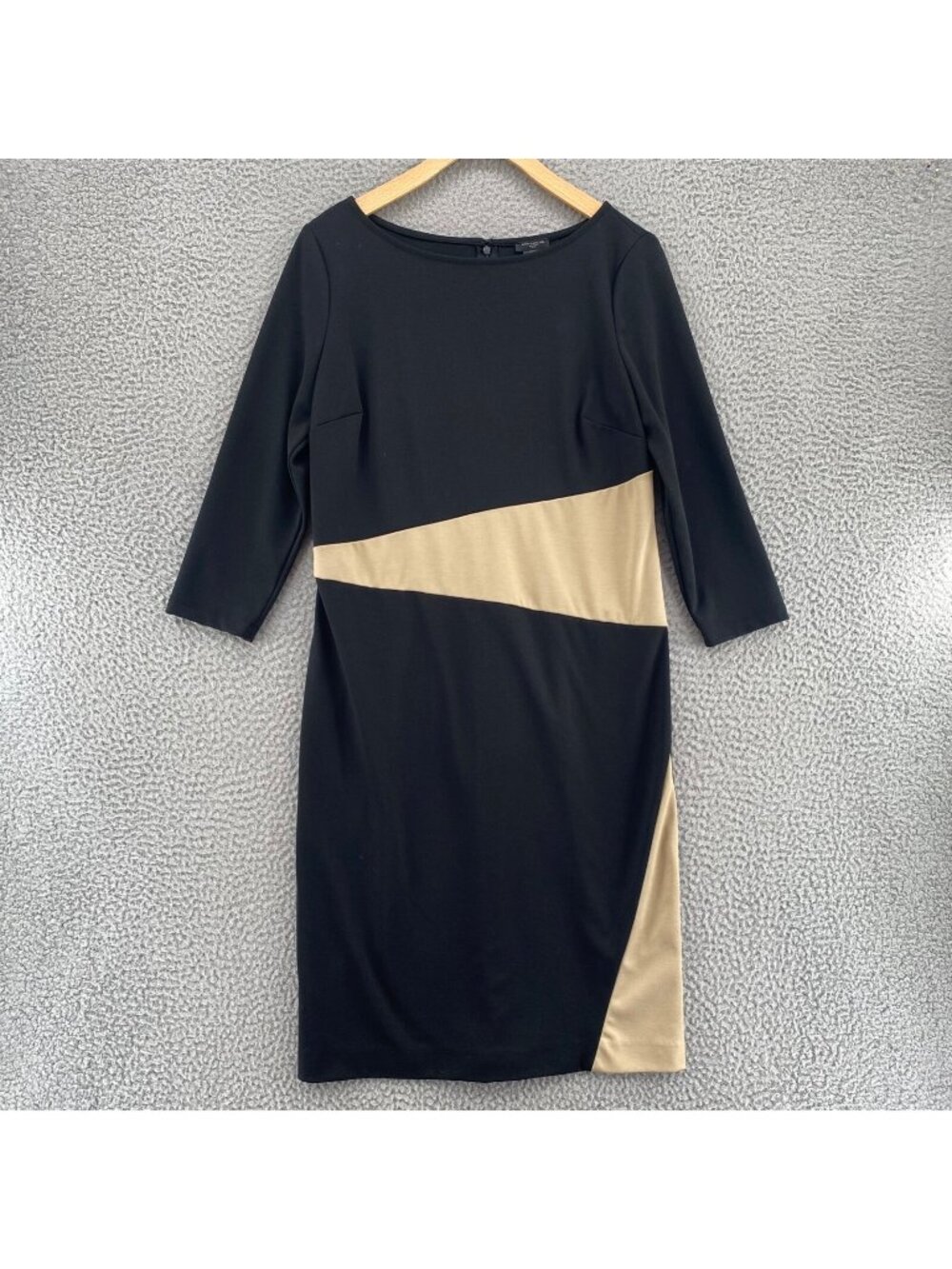 Ann Taylor Dress Womens 6 Black Beige Colorblock Shift Ponte 3/4 Sleeve Stretch